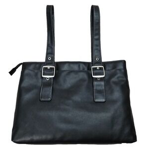 SOLO Classic Collection Women's Laptop Tote Bag Briefcase - Black Leather Padded